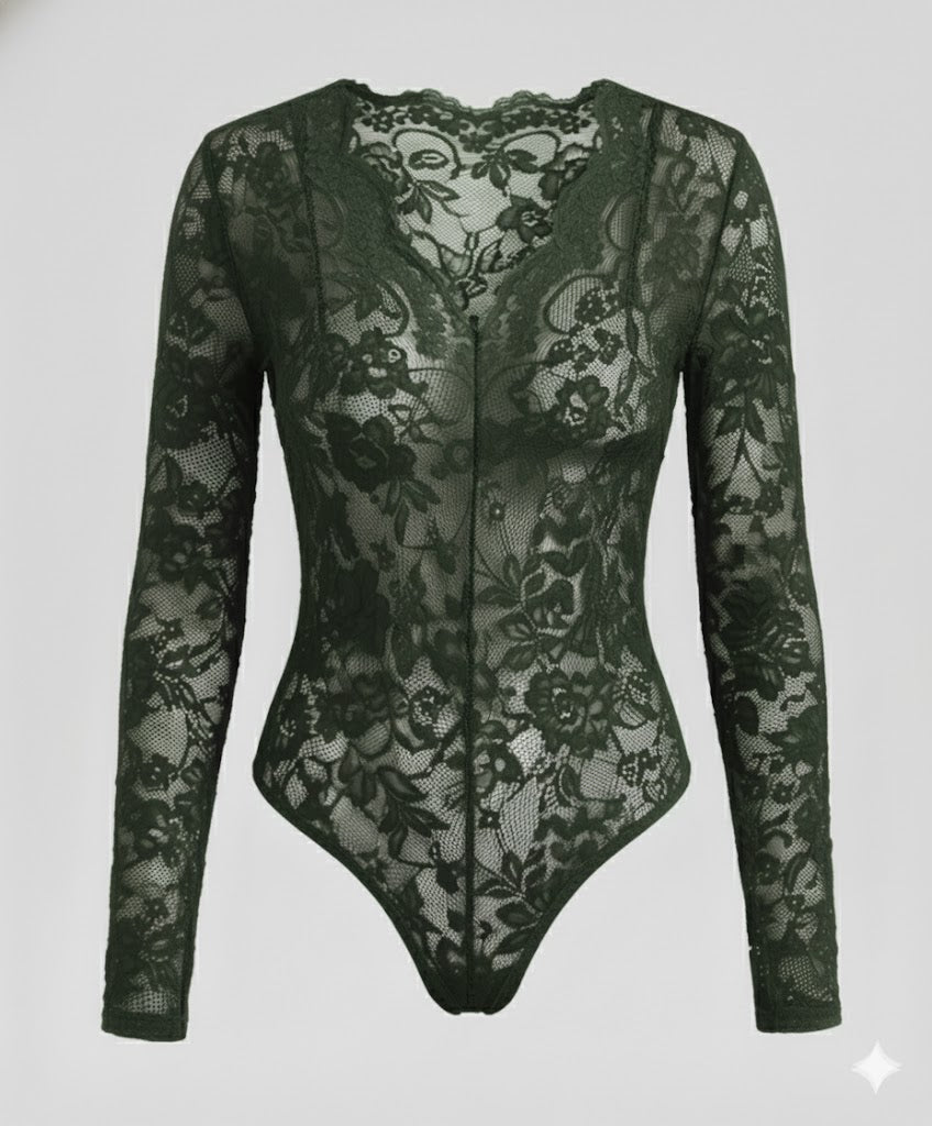 Damen Spitzenbody Langarm V-Ausschnitt | EB