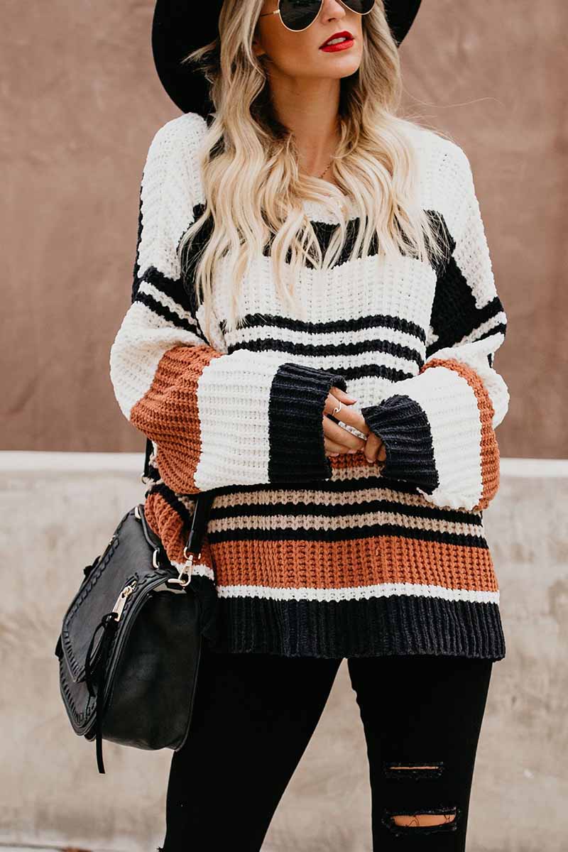 EB | Pullover - Damen Winter Gestreifter Strickpullover