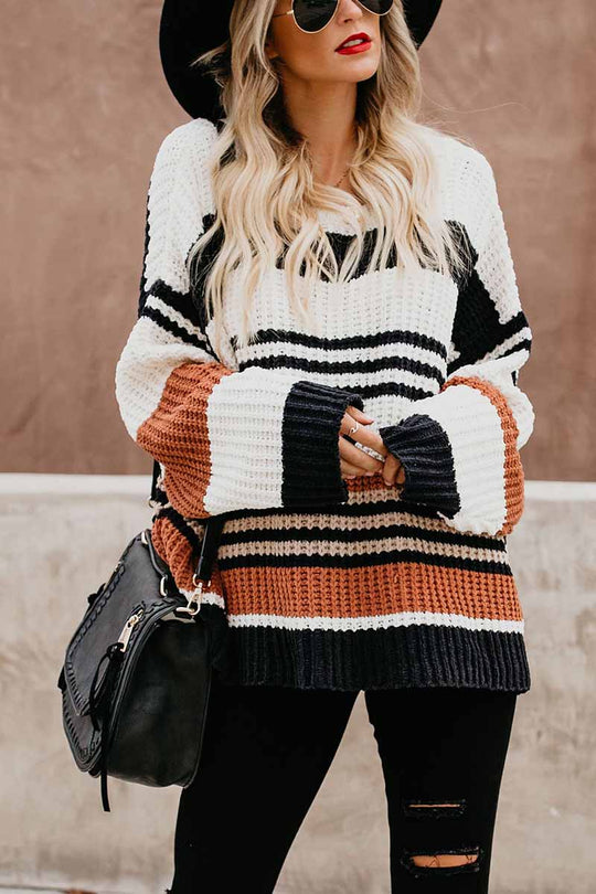 EB | Pullover - Damen Winter Gestreifter Strickpullover