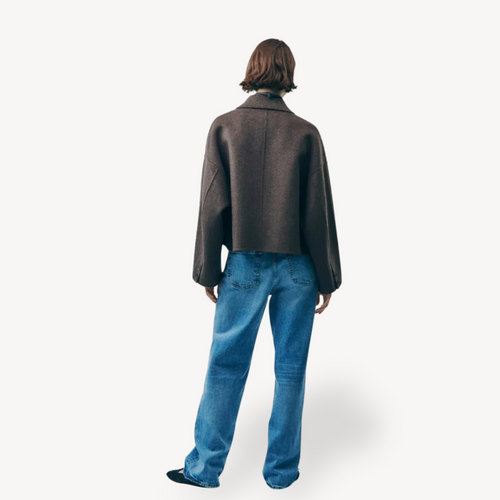 EB | Damen Braune Oversized Kurze Jacke