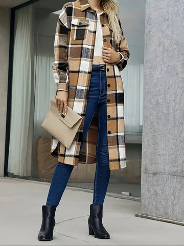EB | Karo Langmantel Lässig Moderner Stil Ideal für den Herbst