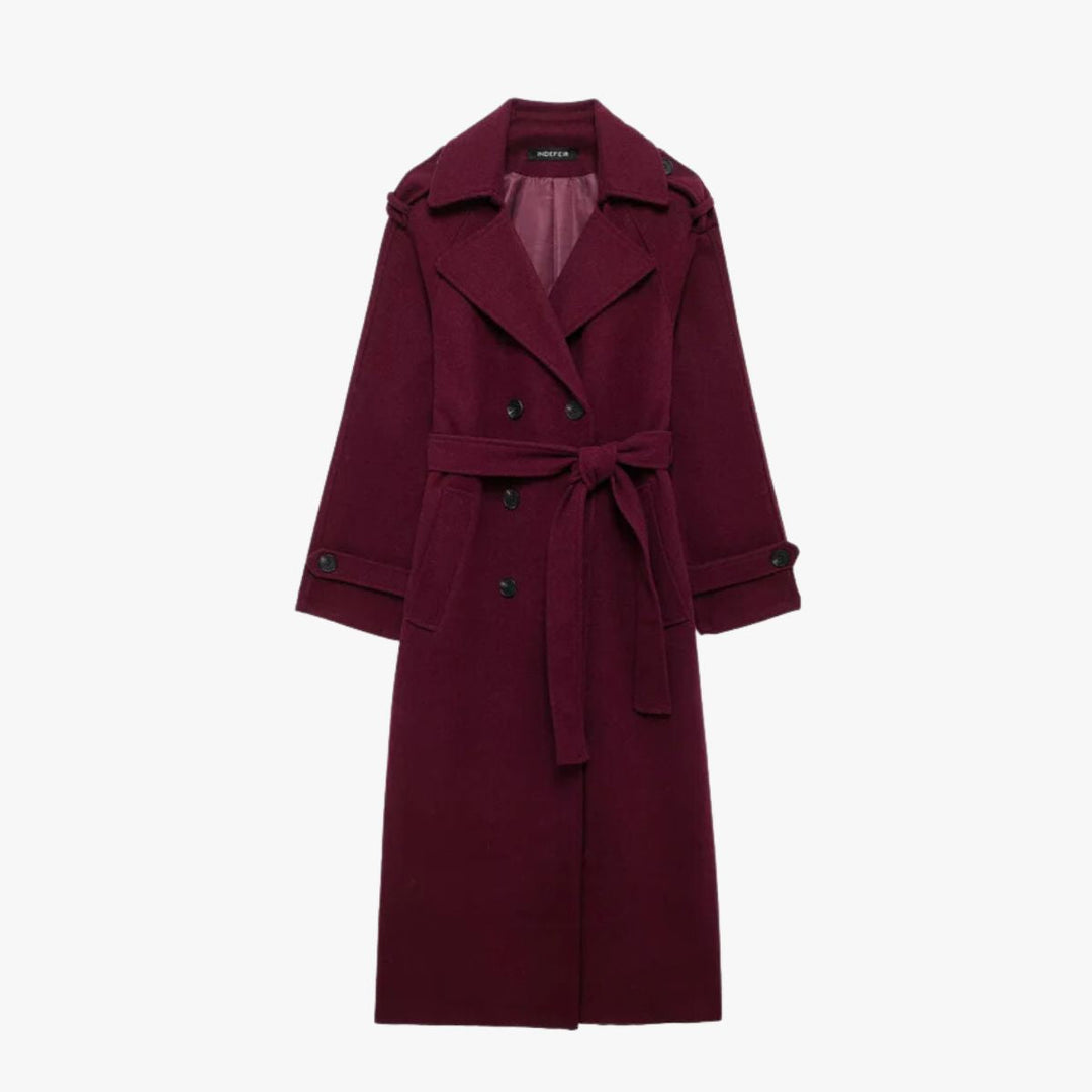 EB | Eleganter Trenchcoat in Bordeauxrot mit Gürtel