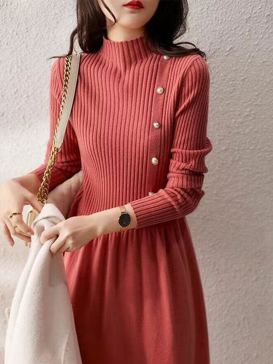 EB | Kleid - Elegantes Rollkragen Strickkleid