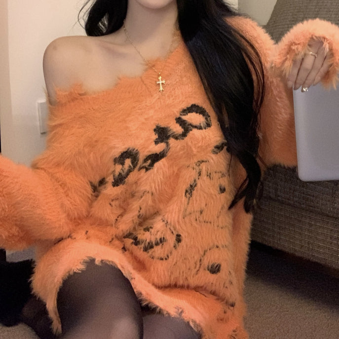 Heidi-Mode | Ghost Jacquard Lockere Halloween Strickpullover