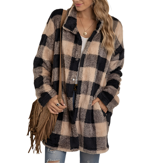 EB | Stilvolle lange Damen-Karojacke