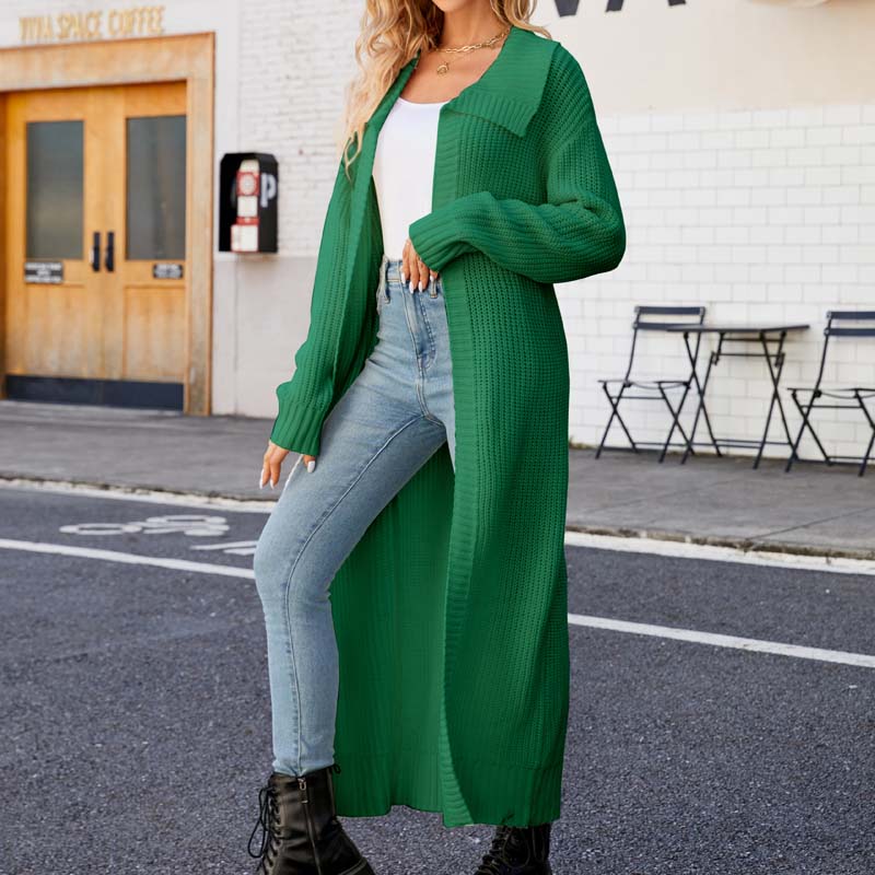 EB | Einfarbige Lange Strickjacke