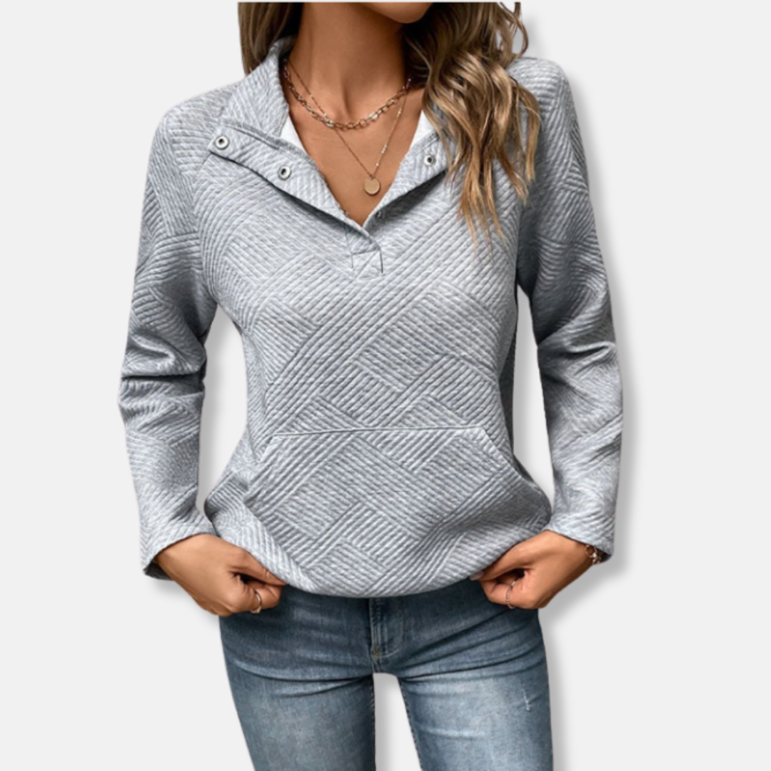 EB | Baumwolle Gestepptes Sweatshirt Lässiger Schnitt mit Kragenpullover