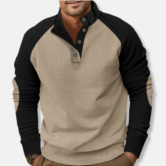 EB | Baumwolle Stehkragen Pullover Raglan Ärmel Ripp Pullover