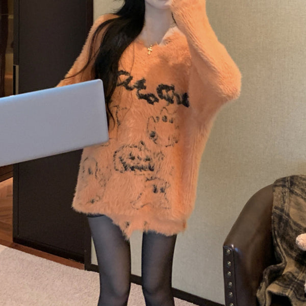 Heidi-Mode | Ghost Jacquard Lockere Halloween Strickpullover