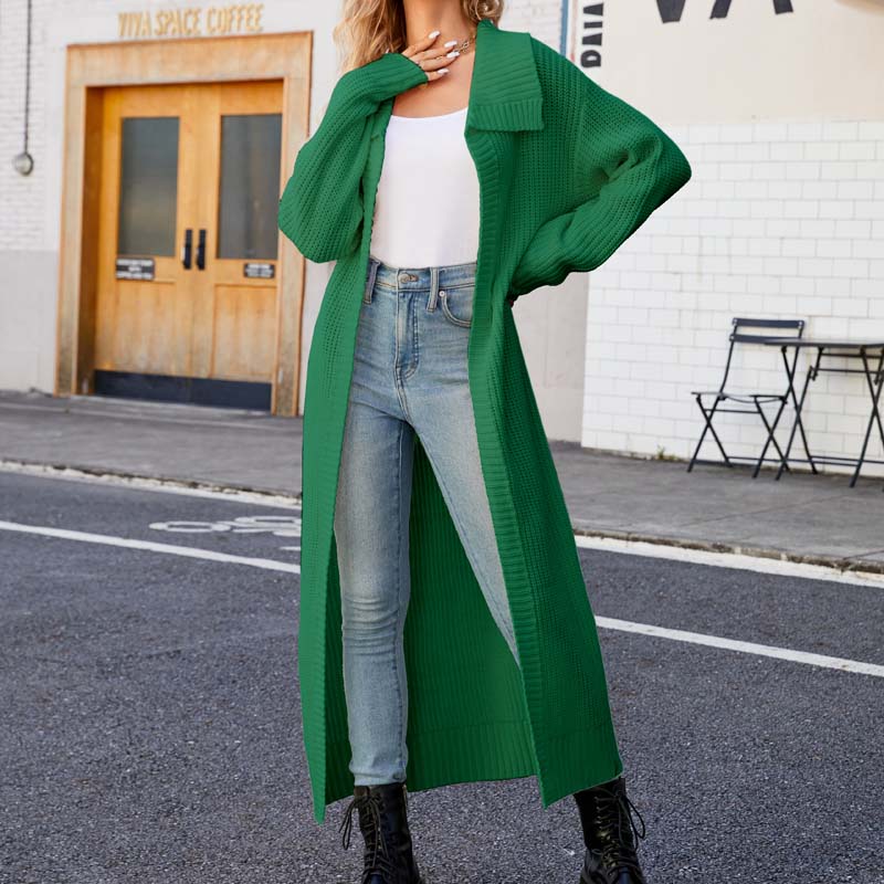 EB | Einfarbige Lange Strickjacke