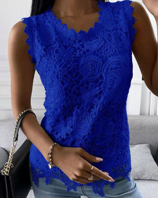 EB | Elegante Bluse in Einer Einfarbigen Farbe mit Spitze