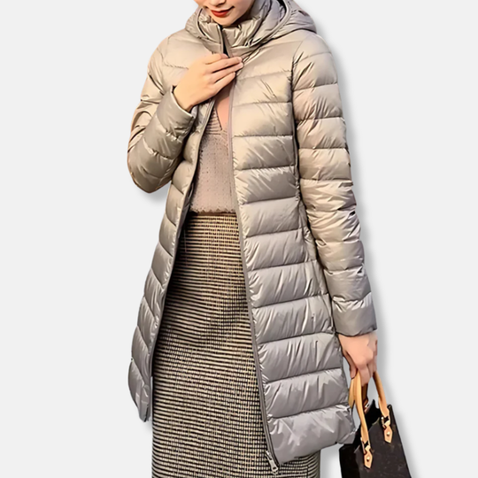 EB | Nylon Puffer-Jacke Steppjacke mit Kapuze In Mittlerer Länge