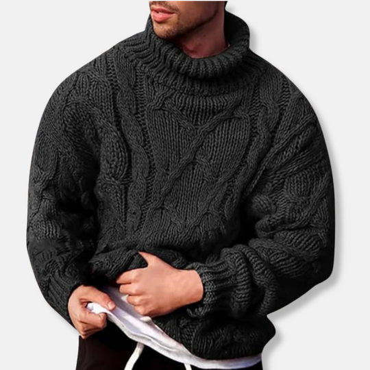 EB | Rollkragen Wollmischung Lockere Passform Zopfmuster Pullover