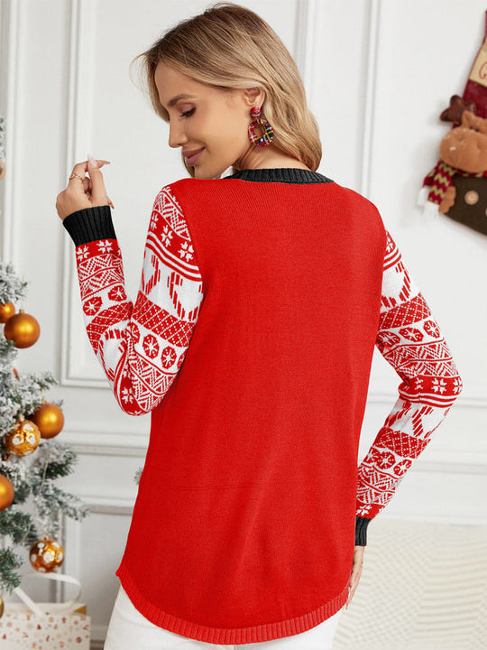EB | Weihnachten Langarm Cat Appliqué Rundhals Pullover