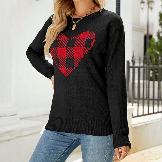EB | Herz Strickpullover mit Karos Acryl Stilvoll, Bequem