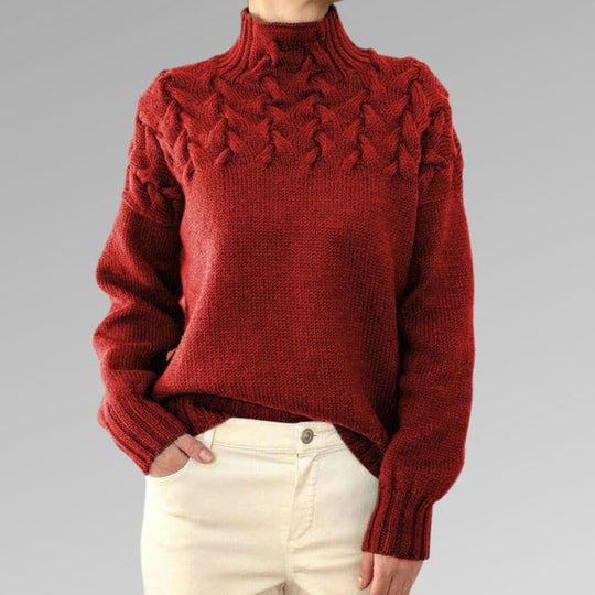 EB | Strickpullover Weiche Wollmischung Kabelstrick- & Rippen-Details Hoher Kragen