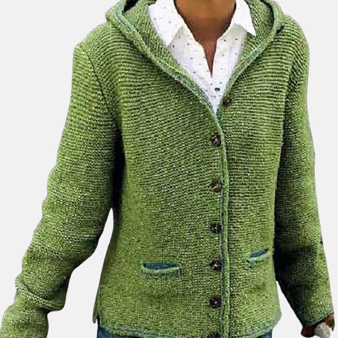 EB | Woll Kapuzencardigan Knopf-Front Rippenstrickcardigan