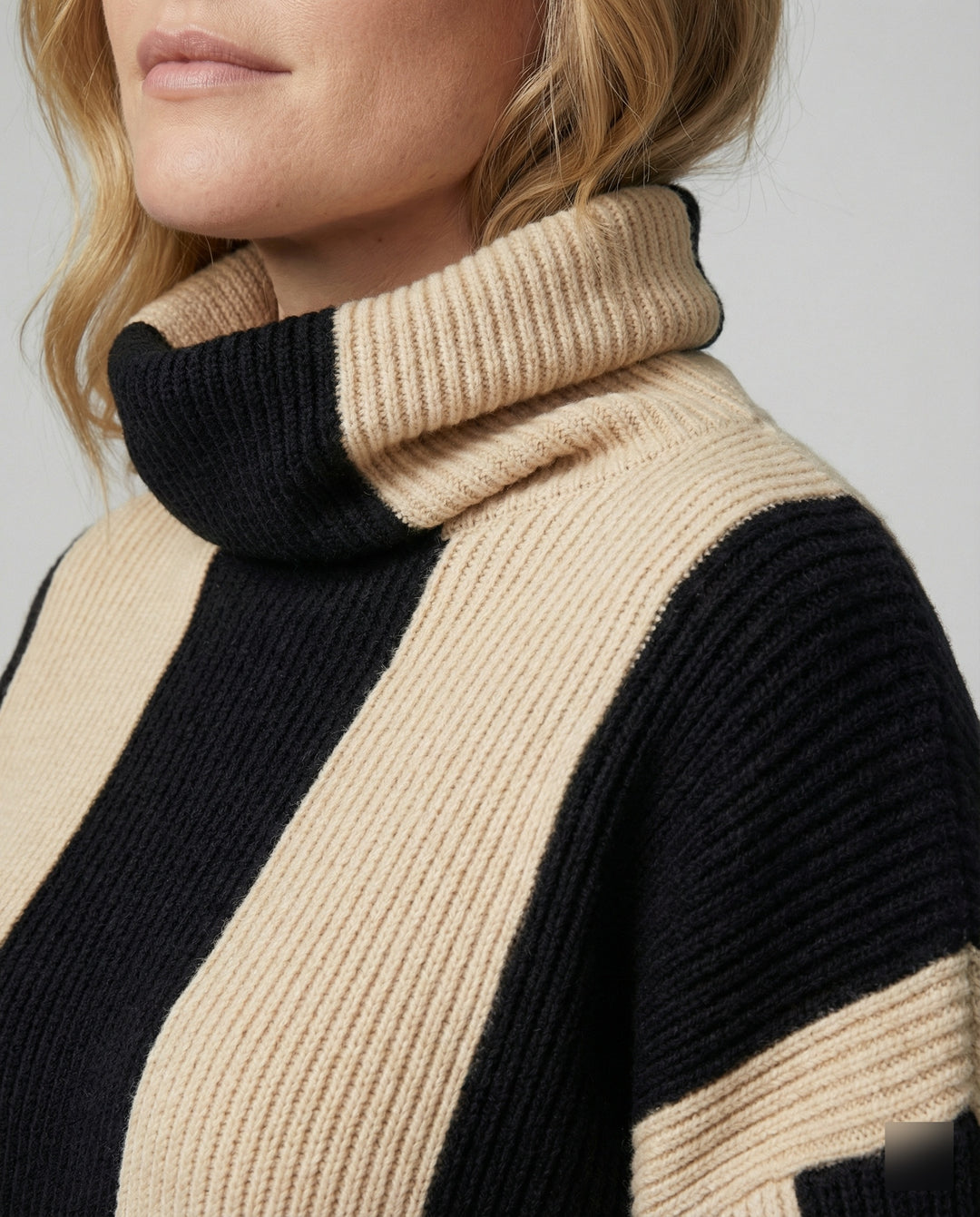 EB | Pullover - Damen Herbst Hochkragen Zweifarbiger Strickpullover
