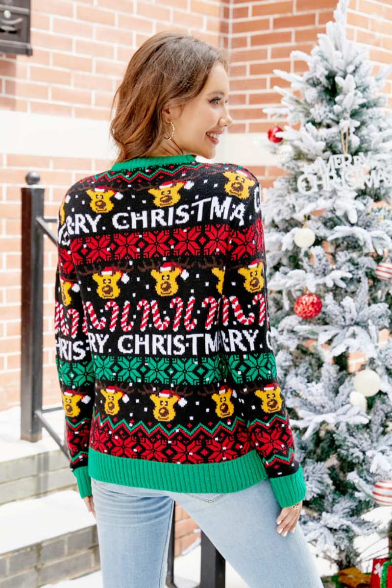 EB | Weihnachts Cartoon Rentier Strickpullover