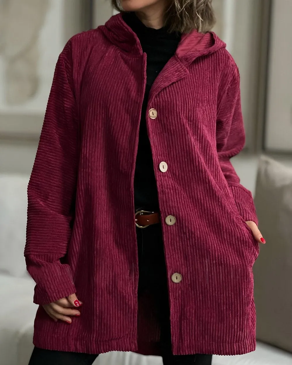 EB | Damen Freizeit Cordjacke Mit Kapuze