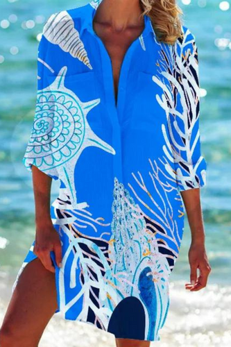 EB - Lange Strandbluse mit Meeresmotiv