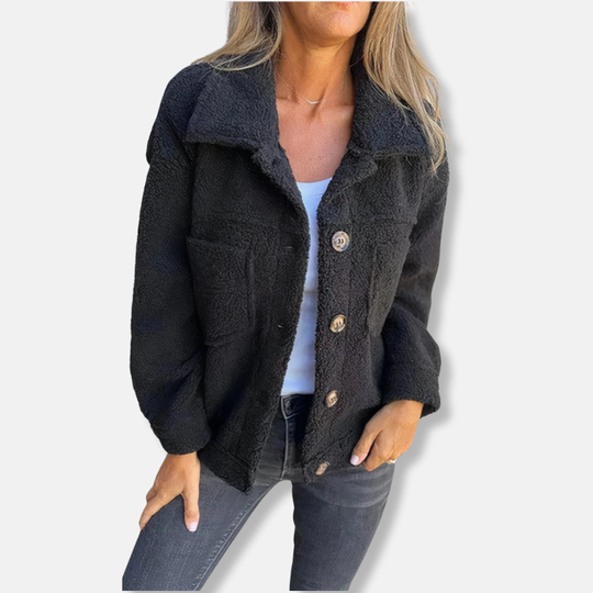 EB | Sherpa-Jacke - Weiche Flauschige Textur - Lockere Passform - Knopfverschluss und Taschen