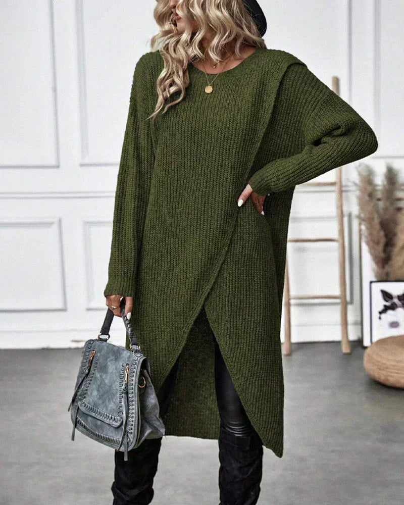 EB | Asymmetrisches Stricktunika-kleid Polyester und Acryl Elegant und Modern