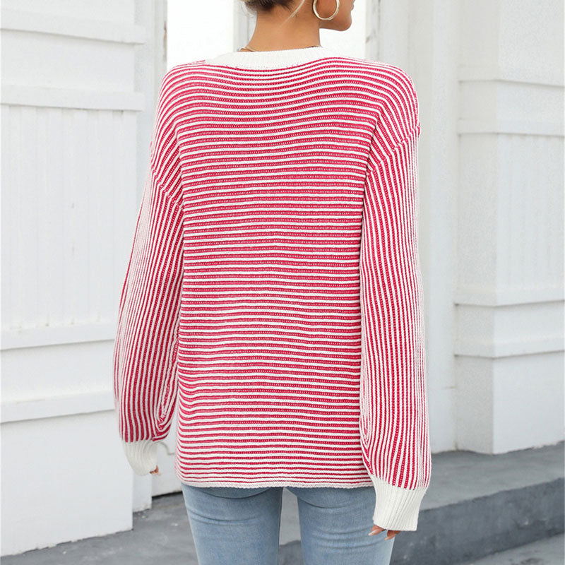 EB | Klassische Gestreifte Strickjacke Acryl Stylisch und Bequem