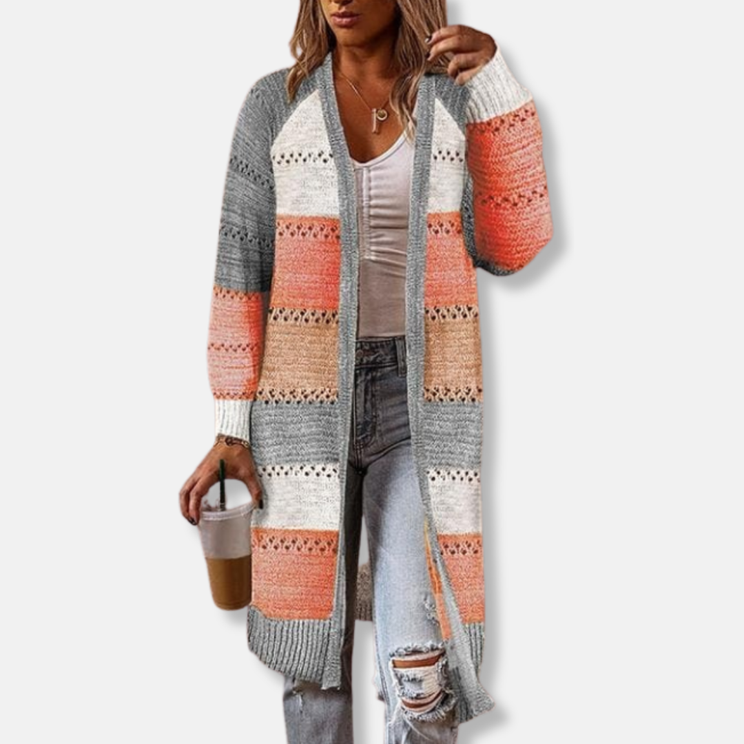 EB | Woll Relaxed Fit Strickjacke Gestreifte Rippbündchen Strickjacke