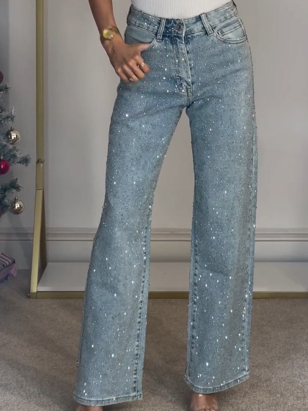 EB | Jeans mit Hoher Taille und Diamant Details