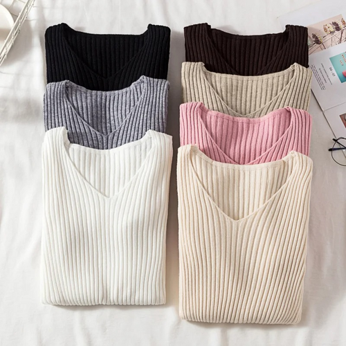 EB | Pullover - Slim-Fit Rippstrick V-Ausschnitt Pullover