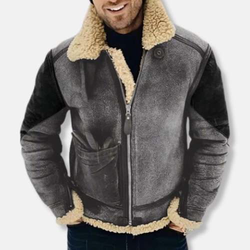 EB | Wildleder Aviatorjacke mit Schaffell Gefütterte Kragenjacke