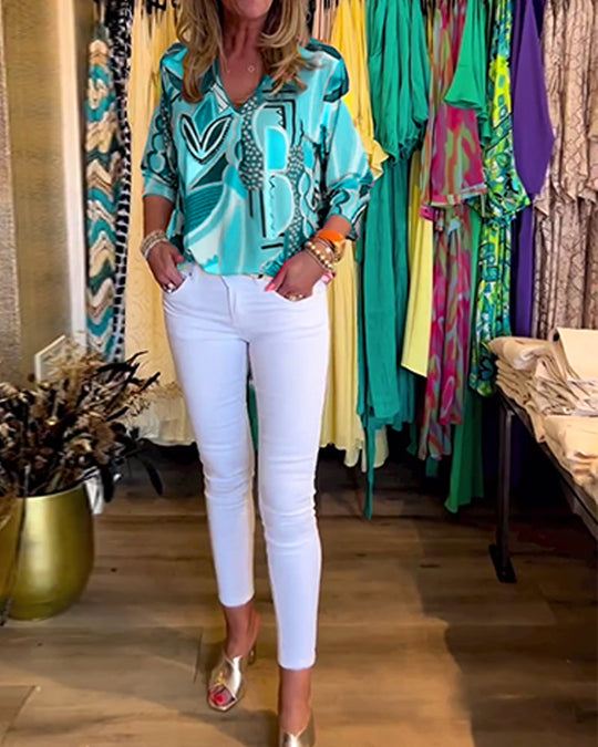 EB | Bunte Langärmlige Bluse mit Print