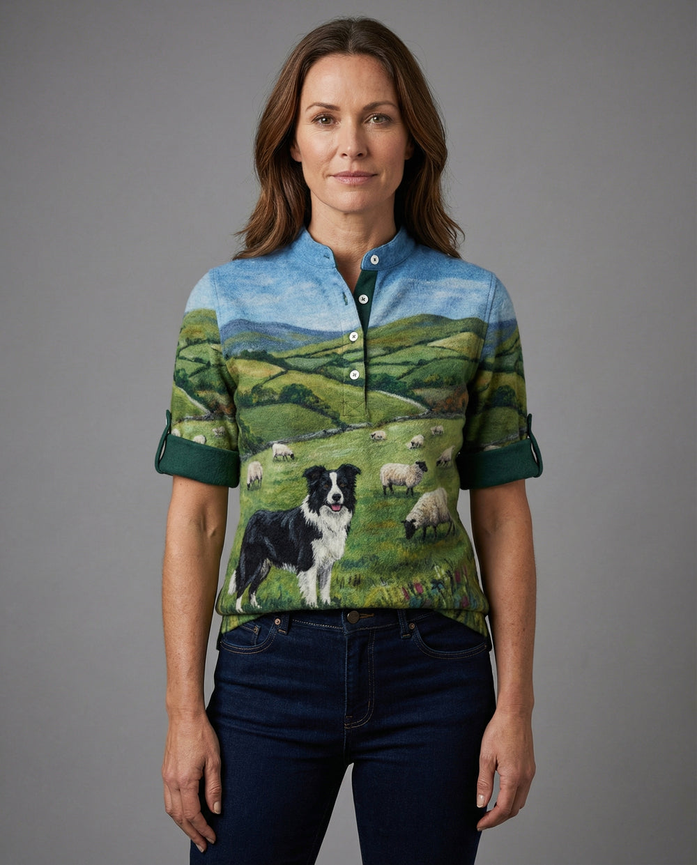 EB | Gemütlicher Kapuzen-Cardigan Mit Border Collie & Schaf-Filzkunst