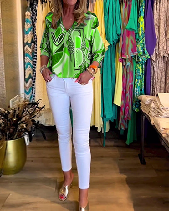 EB | Bunte Langärmlige Bluse mit Print