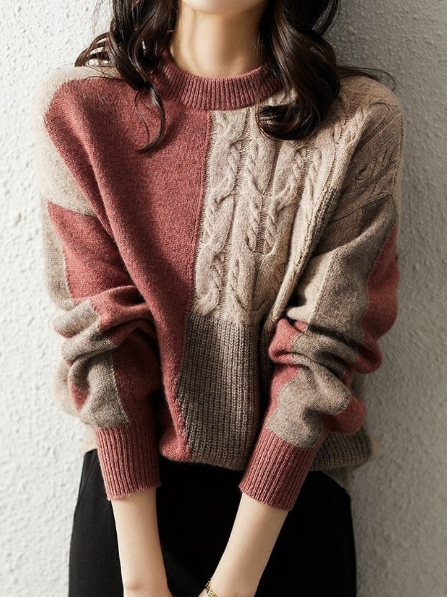 EB | Chic &Amp; Stylischer Strickpullover In Kontrastfarbe