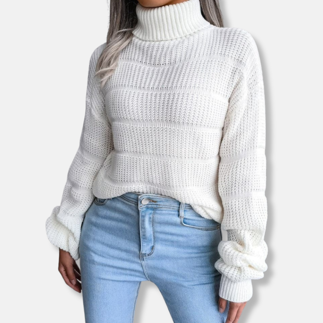 EB | Rollkragenpullover Weiches Strickmaterial Gerippte Optik Lockere Passform Langärmlig