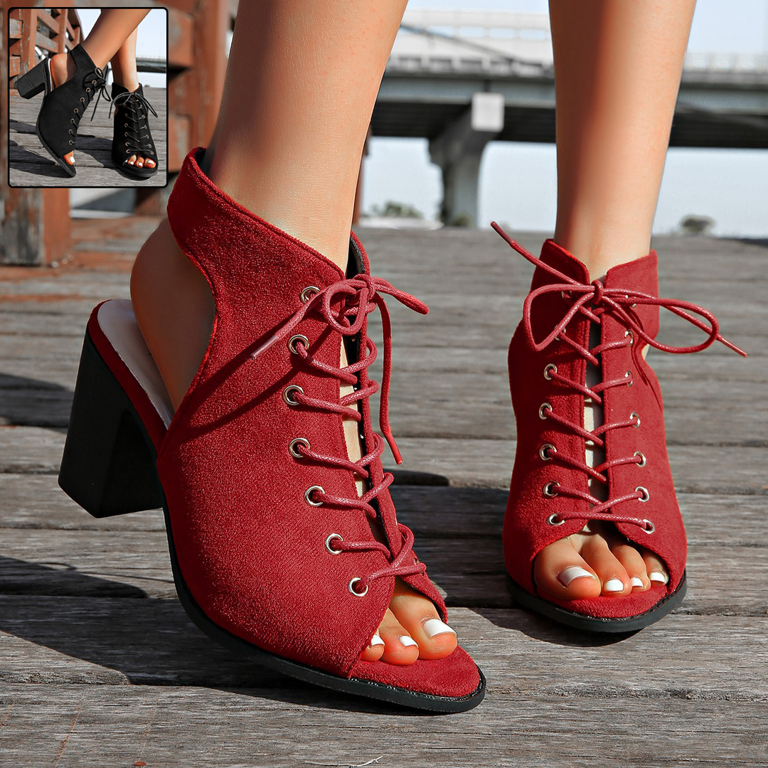Schnür High Heel Sandalen mit Blockabsatz EB