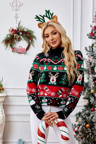 EB | Hoher Hals Weihnachten Schneemann Stickerei Pullover