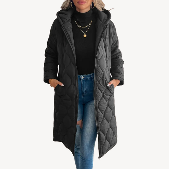 EB | Damen Schwarz Steppkapuzen-Puffermantel