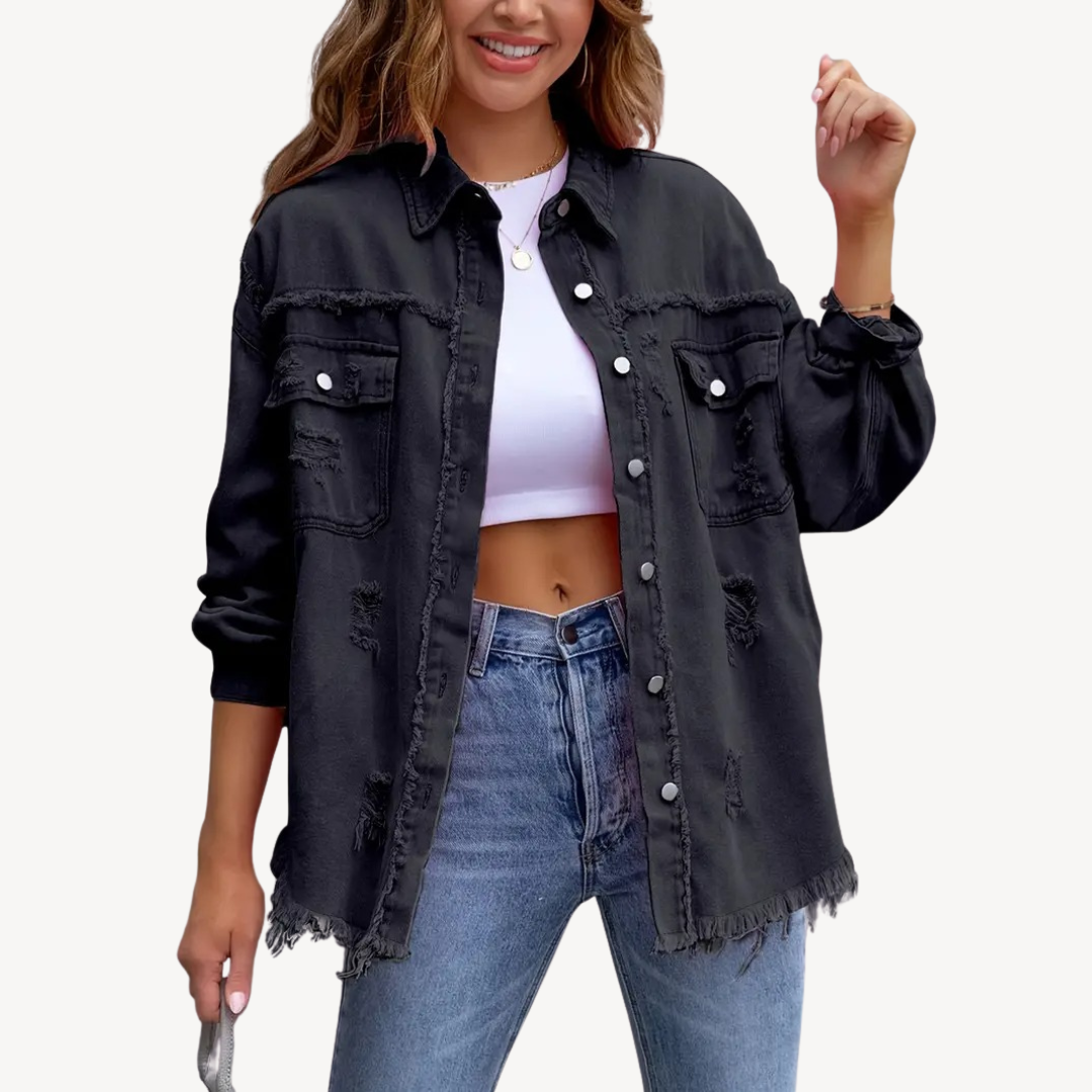 EB | Schwarze Distressed Denim Button-Up Jacke