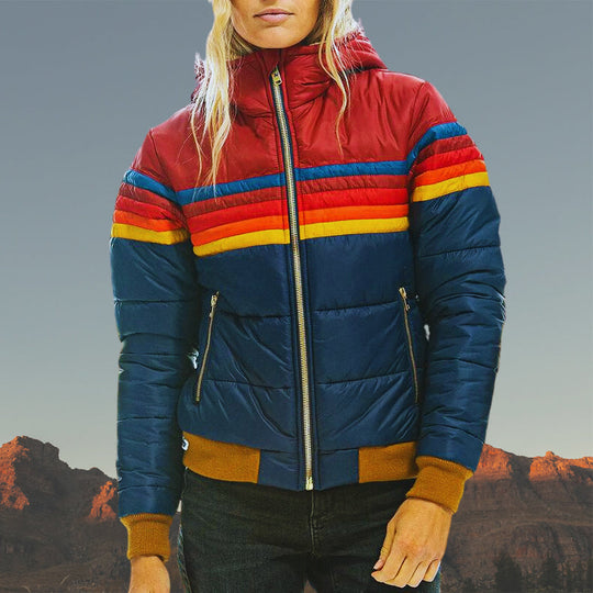 EB | Gestreifter Farbiger Puffer-Stil, Wasserdicht für Frauen Ideal für Herbst Winter