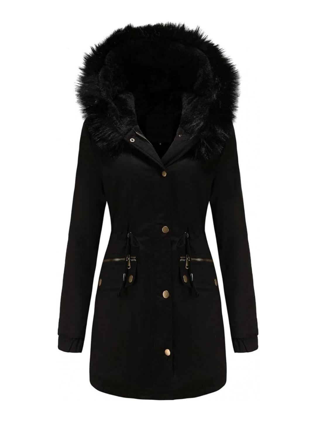 EB | Pelz Winterjacke für Damen - mit Kapuze und Taschen
