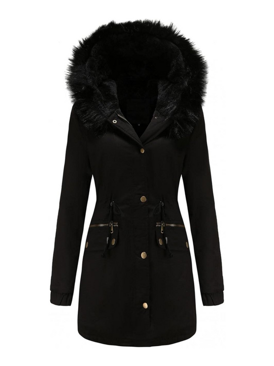 EB | Pelz Winterjacke für Damen - mit Kapuze und Taschen