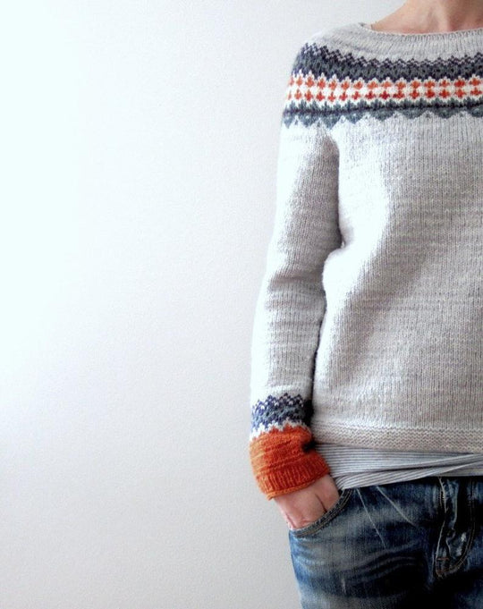 EB | Grau Strickpullover mit Farbenfrohem Muster Wollmischung Warm und Bequem