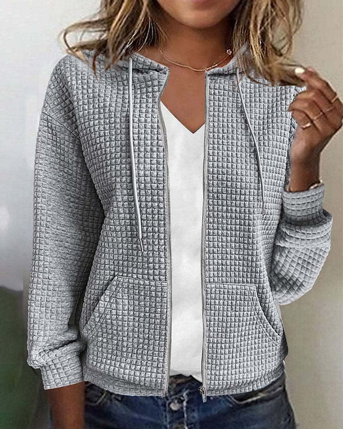 EB | Lässige Jacke mit Tasche in Einfarbiger Farbe