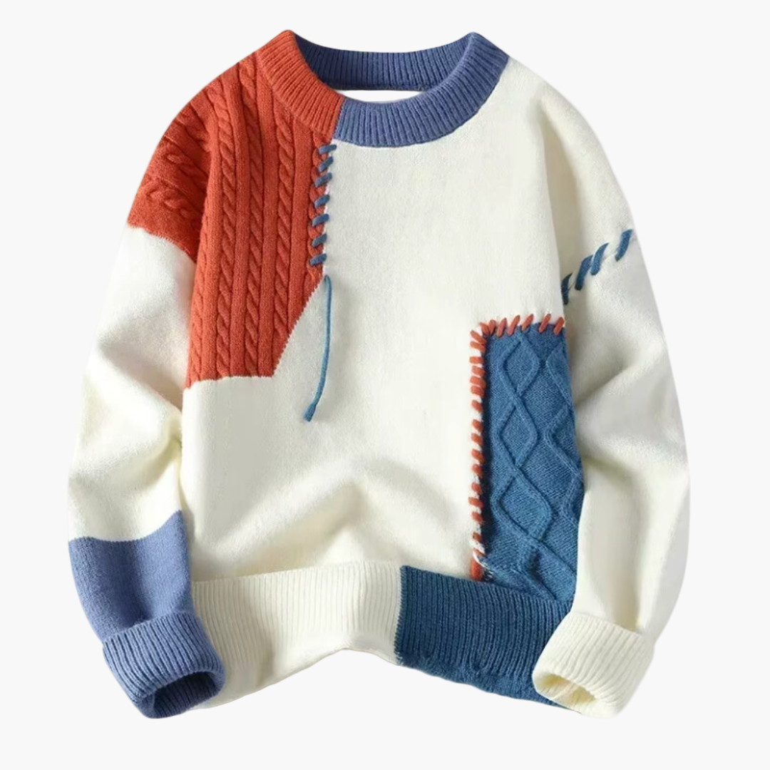 EB | Patchwork Strickpullover Im Modernen Design - Perfekt für Herbst und Winter