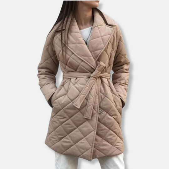 EB | Gepolsterte Jacke - Mittellang - Taillierte Passform - Gürtel - Eingekerbter Revers