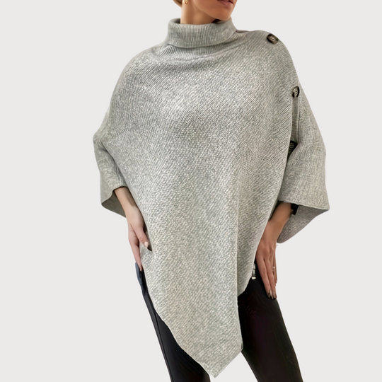 EB | Asymmetrischer Poncho mit Knöpfen Stricktextur Moderner Stil