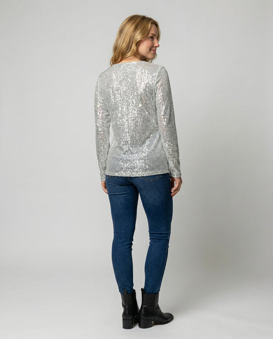 Damen Pullover mit V-Ausschnitt & Glitzer | EB